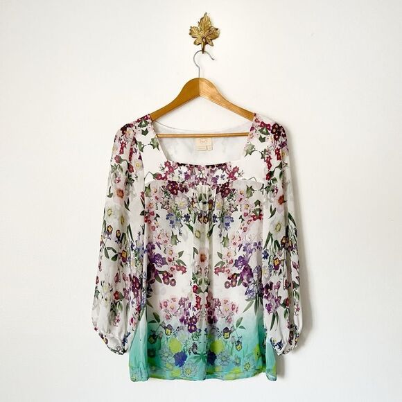 Anthropologie Vanessa Virginia Floral blouse 100% Silk size 10 - Picture 1 of 6